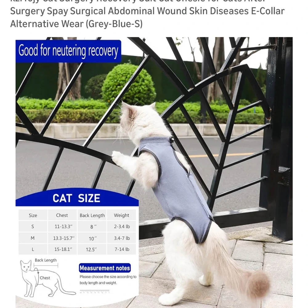 Cat Size Small- Gray-Blue Surgical Recovery Suit